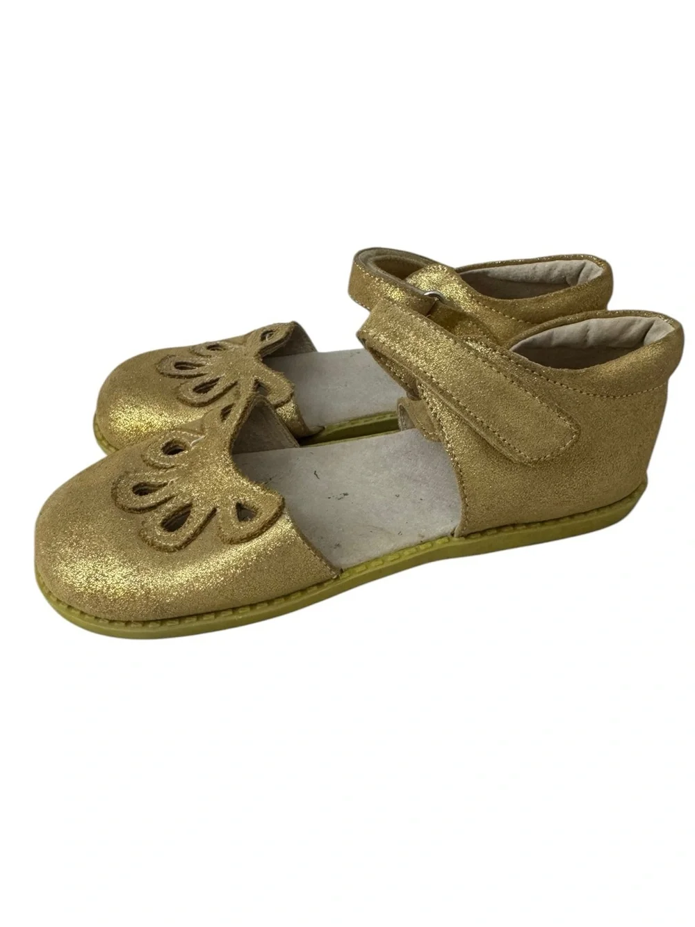 Livie & Luca Girls' Gold Glitter Mary Janes with Cutout Petal Detail